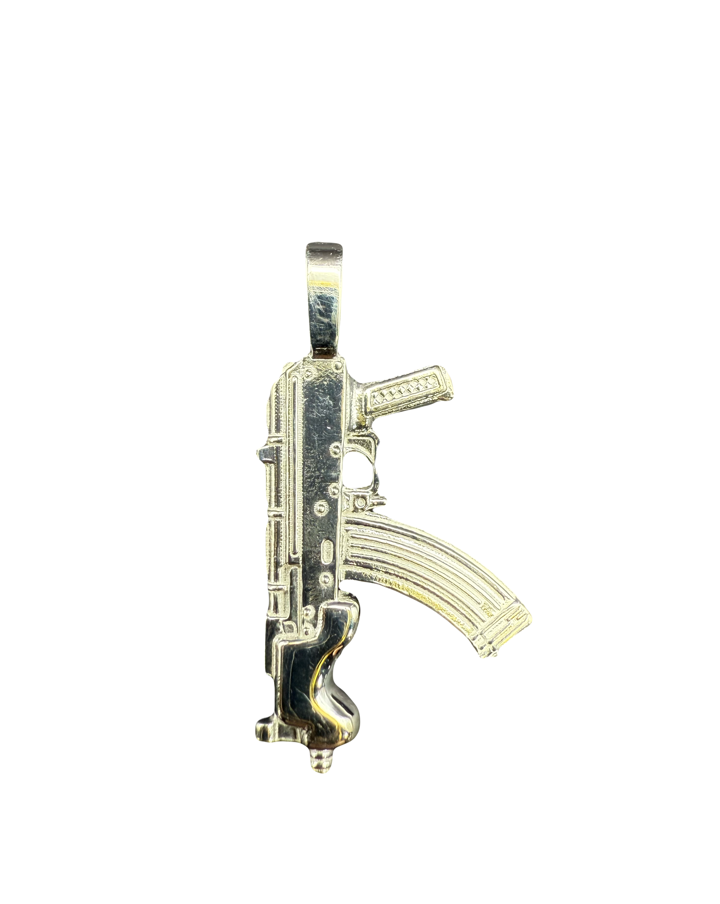 Sterling Silver “Draco” Gun Pendant with Tri-Gold Plated Silver Chain