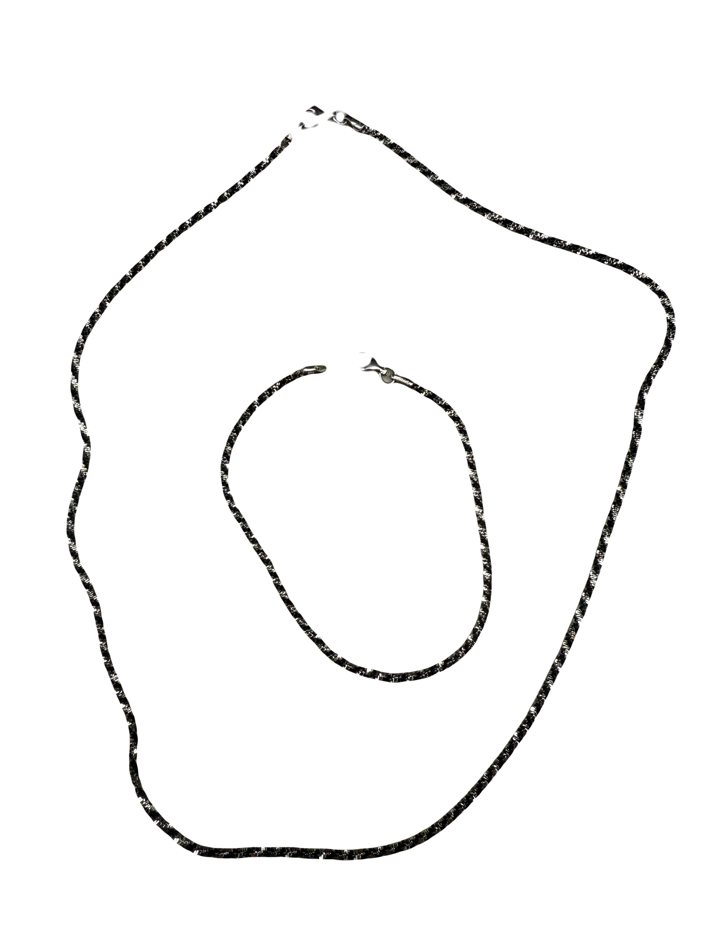 Sterling Silver Black Rhodium Twisted Rock Necklace + Bracelet Set