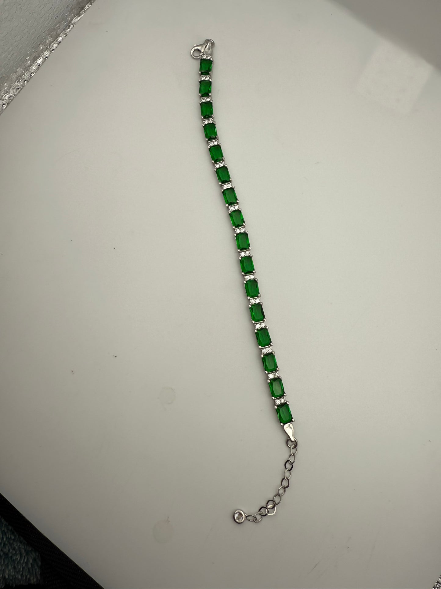 Green Emerald Cut CZ Tennis Bracelet
