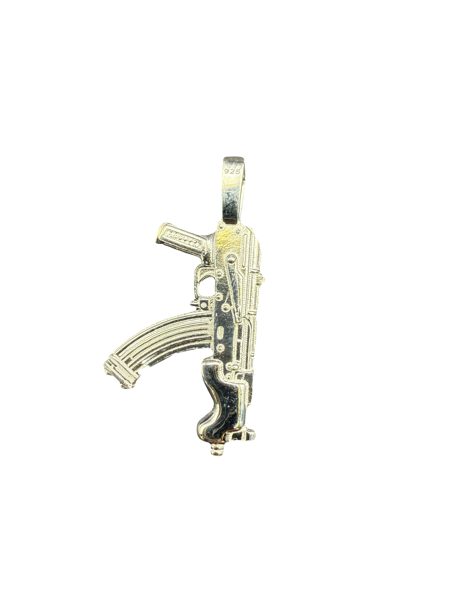 Sterling Silver “Draco” Gun Pendant with Tri-Gold Plated Silver Chain