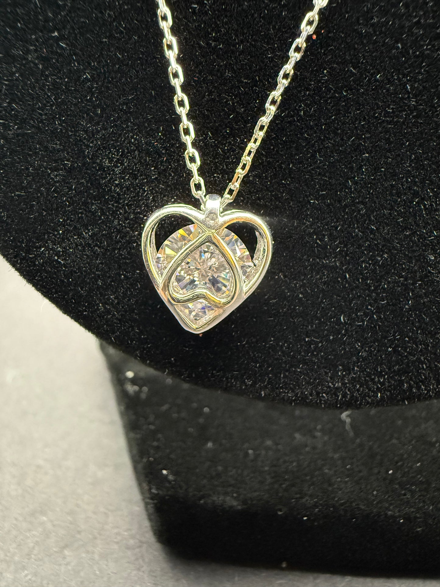 Sterling Silver CZ Heart Necklace