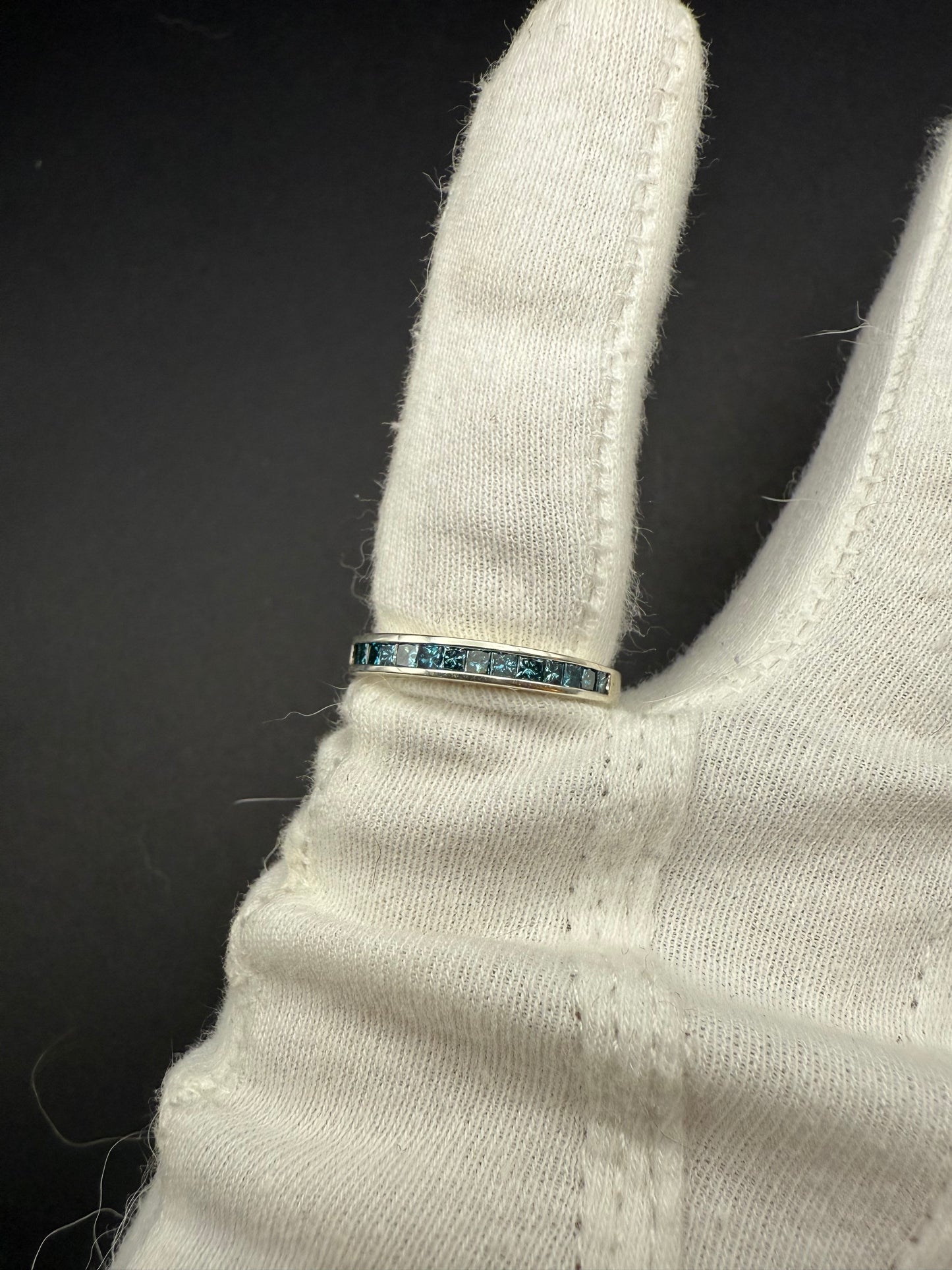 Sterling Silver Ring with Natural Blue Diamonds (Size 8)