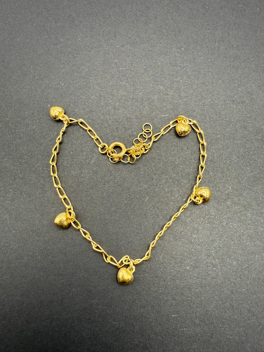 Gold Plated Sterling Silver Heart Charm Bracelet