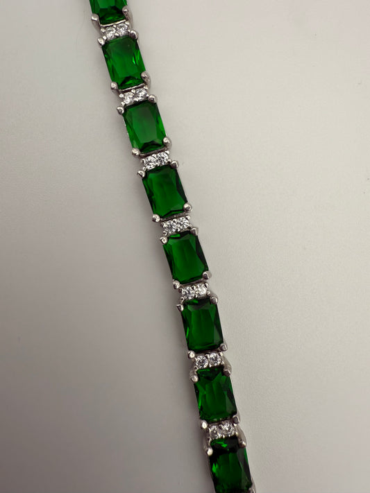 Green Emerald Cut CZ Tennis Bracelet