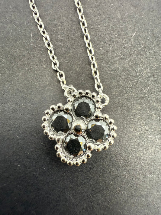 Black Moissanite Sterling Silver Clover Necklace