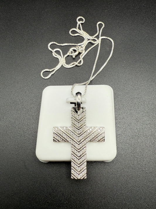 Moissanite Striped Cross Pendant Necklace