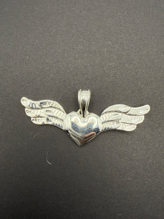 Sterling Silver Heart With Wings Pendant