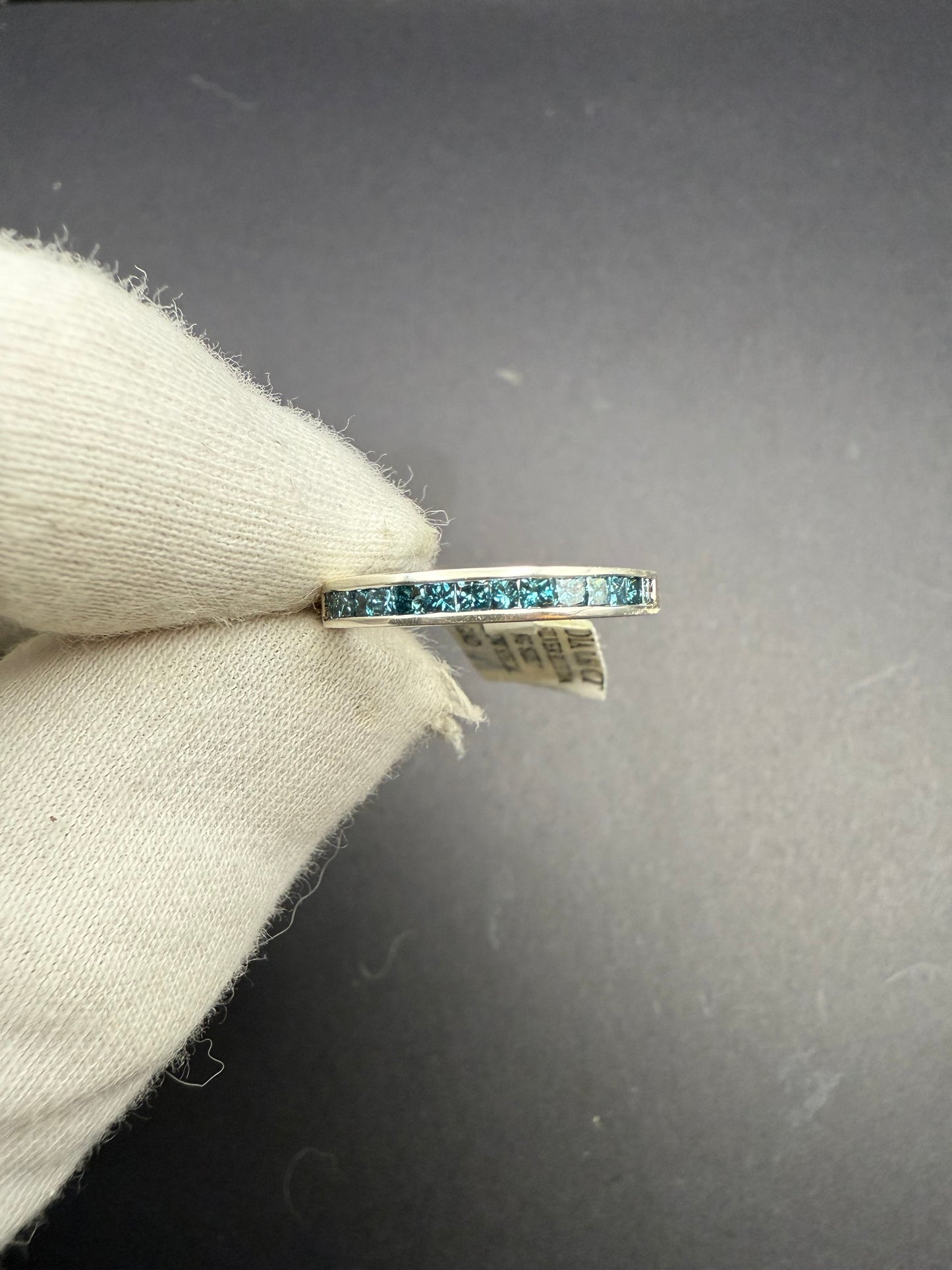 Sterling Silver Ring with Natural Blue Diamonds (Size 8)