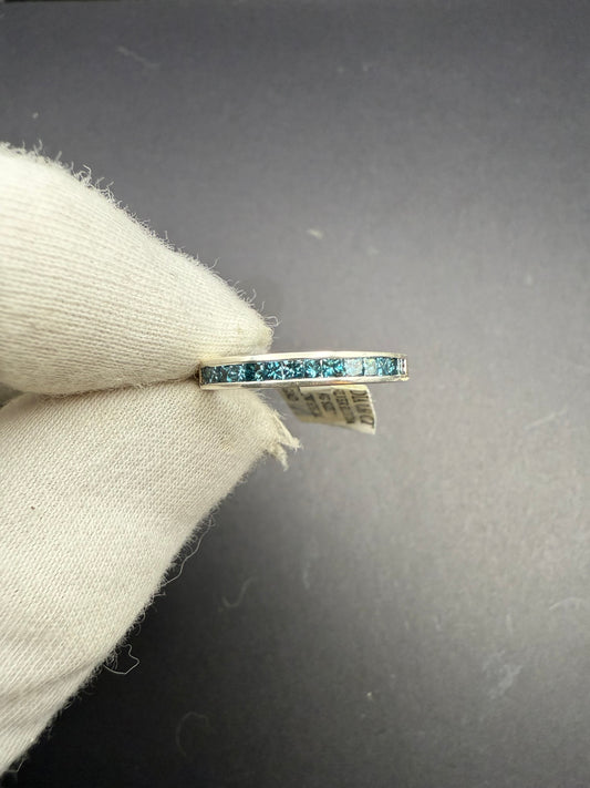 Sterling Silver Ring with Natural Blue Diamonds (Size 8)