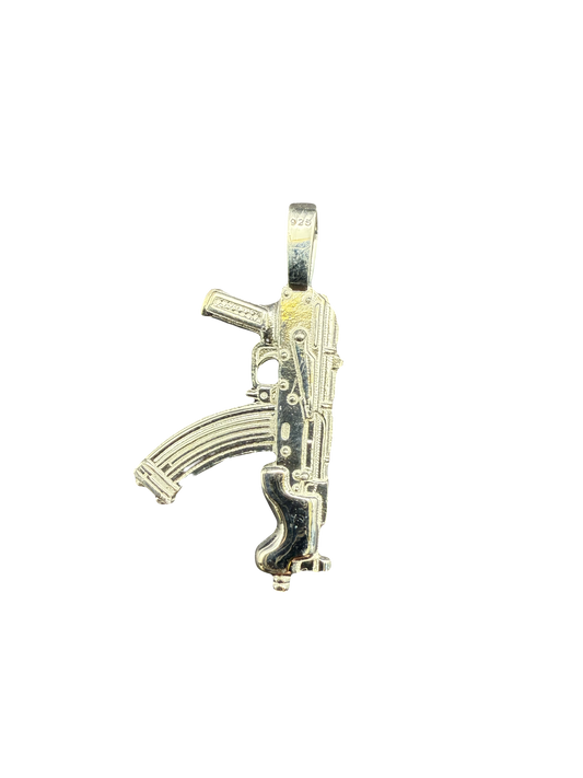 Sterling Silver “Draco” Gun Pendant with Tri-Gold Plated Silver Chain