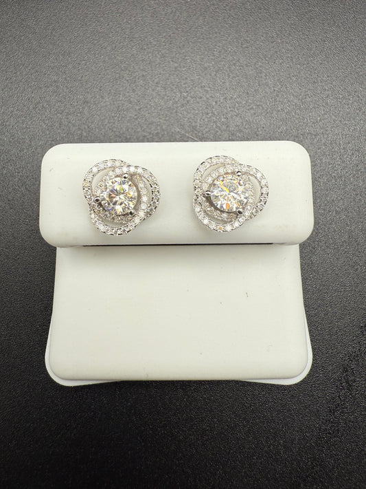 Sterling Silver Moissanite Spiral Halo Stud Earrings