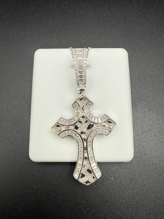Sterling Silver Nugget Moissanite Cross Pendant